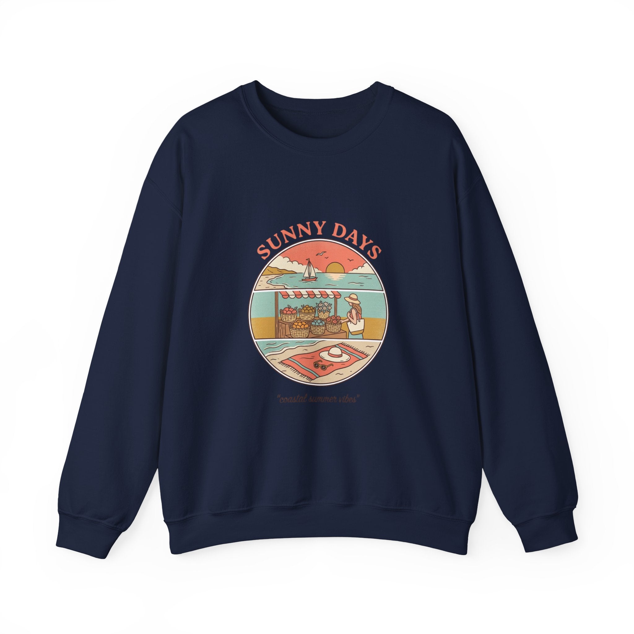 Sunny Days Beach Market Crewneck Sweatshirt | summer aesthetic, coastal vibes
