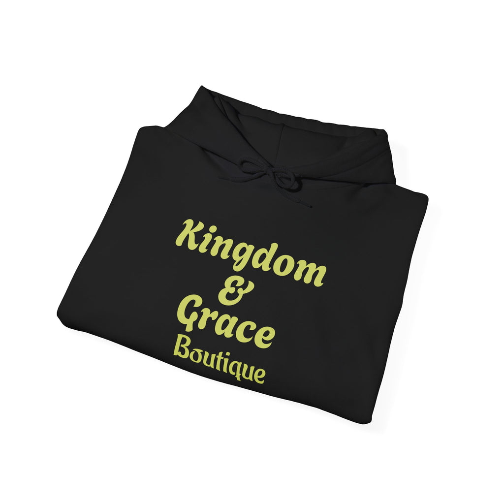 Kingdom & Grace Boutique Hoodie — Feminine Gold Script Hooded Sweatshirt