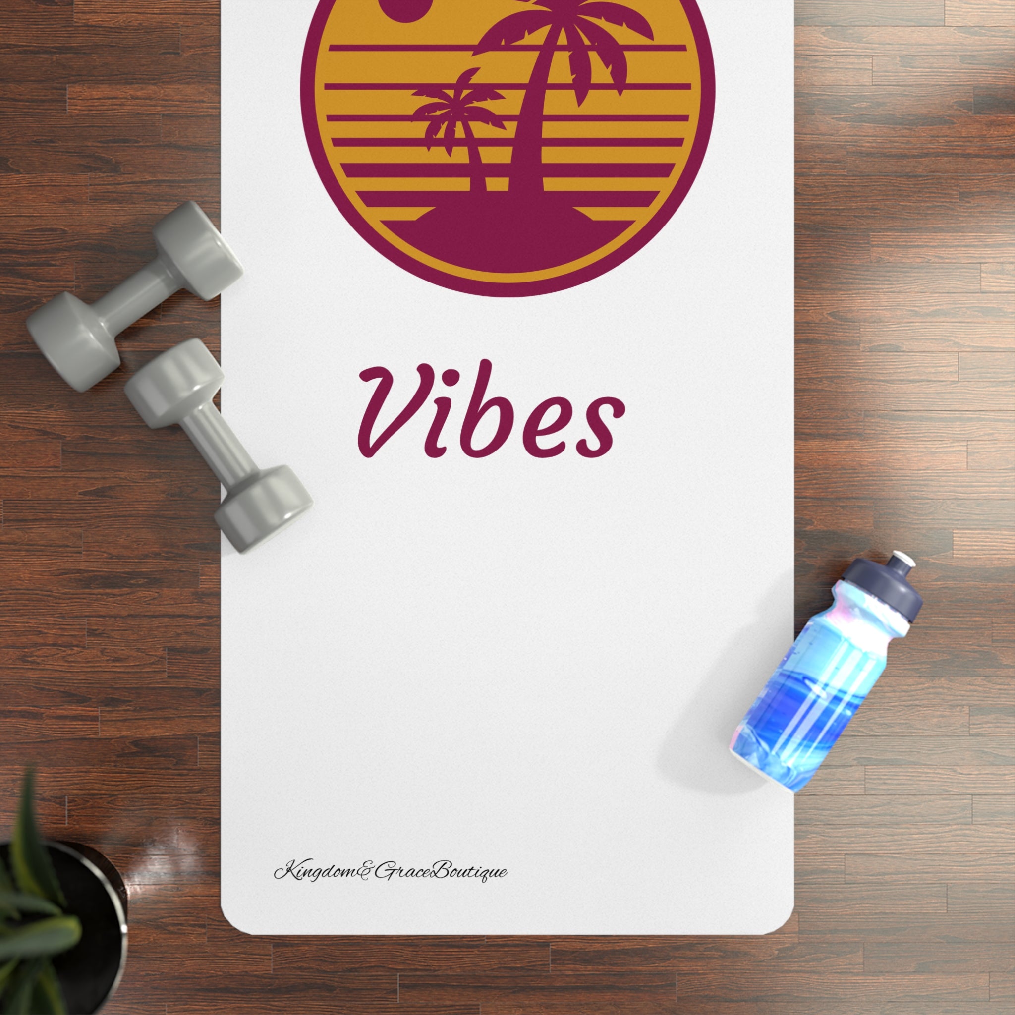 Summer Vibes Rubber Yoga Mat — Tropical Palm Sunset Design