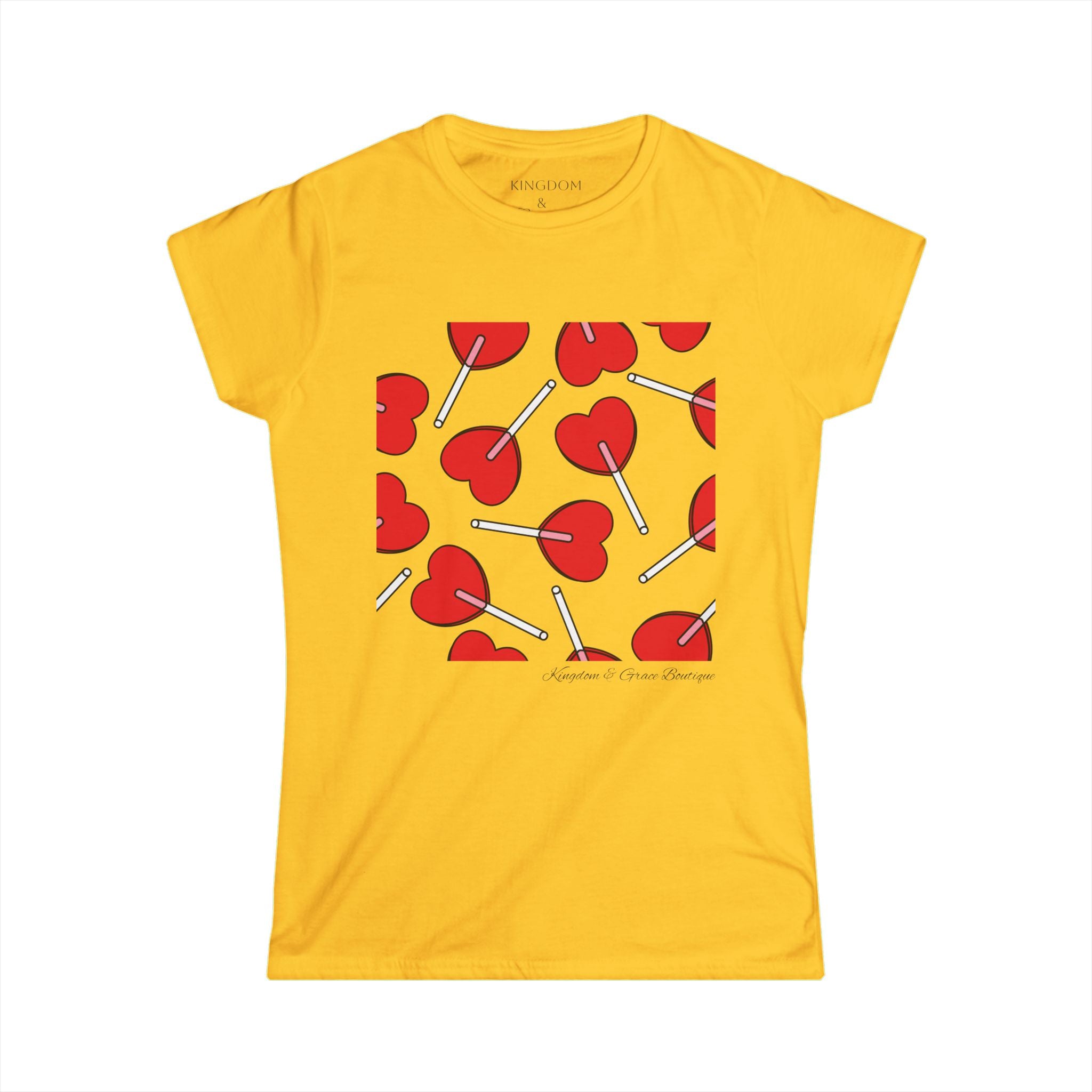 Heart Lollipop Pattern Women's Tee — Cute Valentine Candy Graphic Shirt