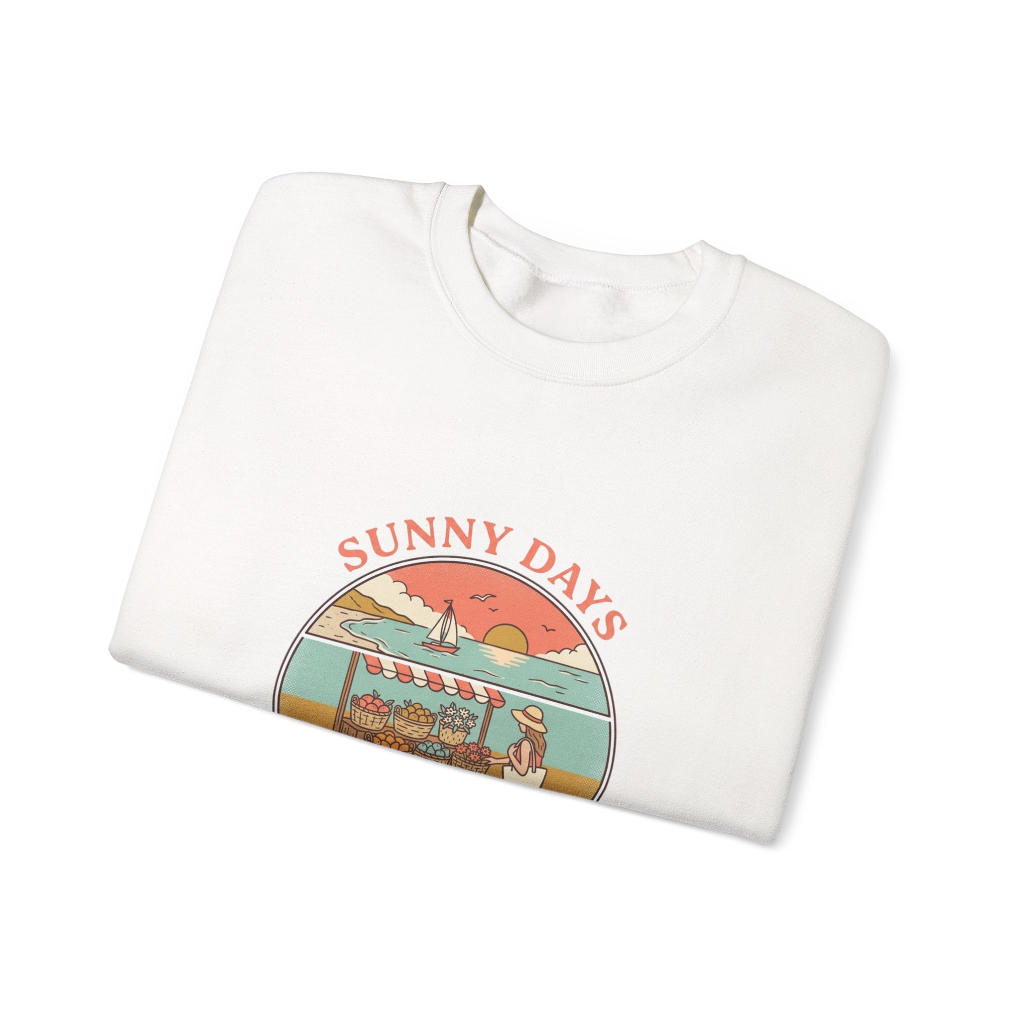 Sunny Days Beach Market Crewneck Sweatshirt | summer aesthetic, coastal vibes