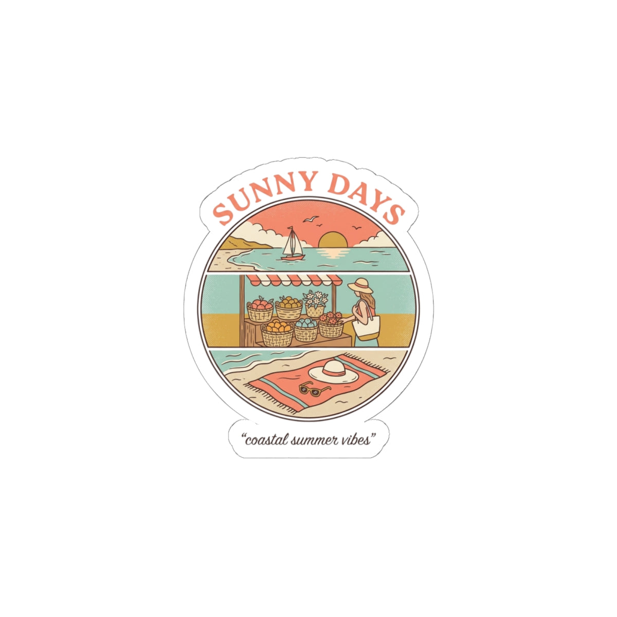 Sunny Days Coastal Market Sticker | summer aesthetic, pastel retro