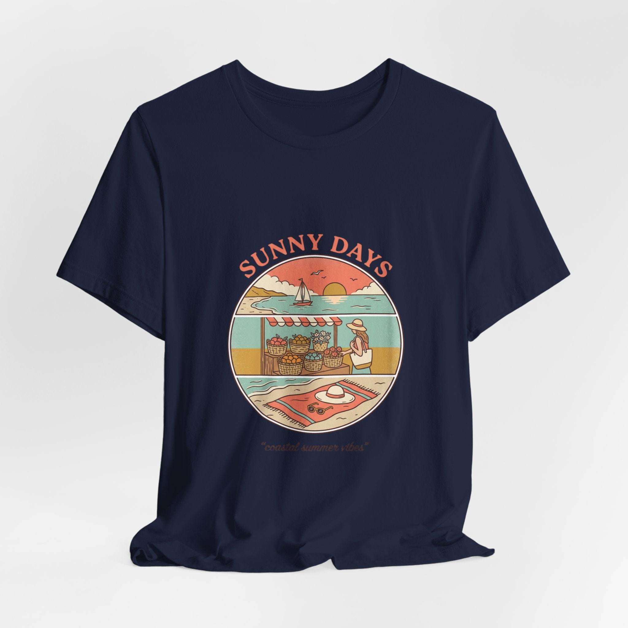 Sunny Days beach scene T-Shirt | summer aesthetic, retro coastal vibes