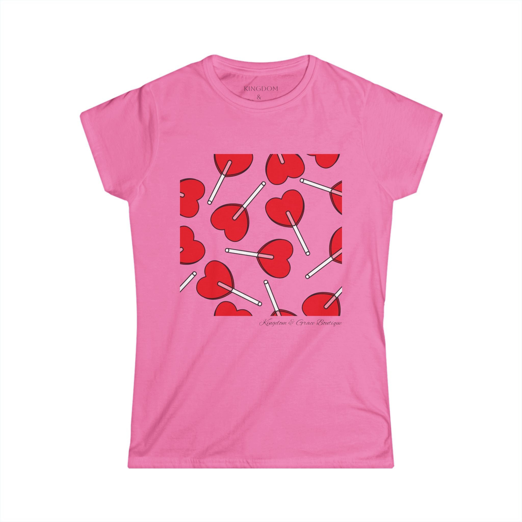 Heart Lollipop Pattern Women's Tee — Cute Valentine Candy Graphic Shirt
