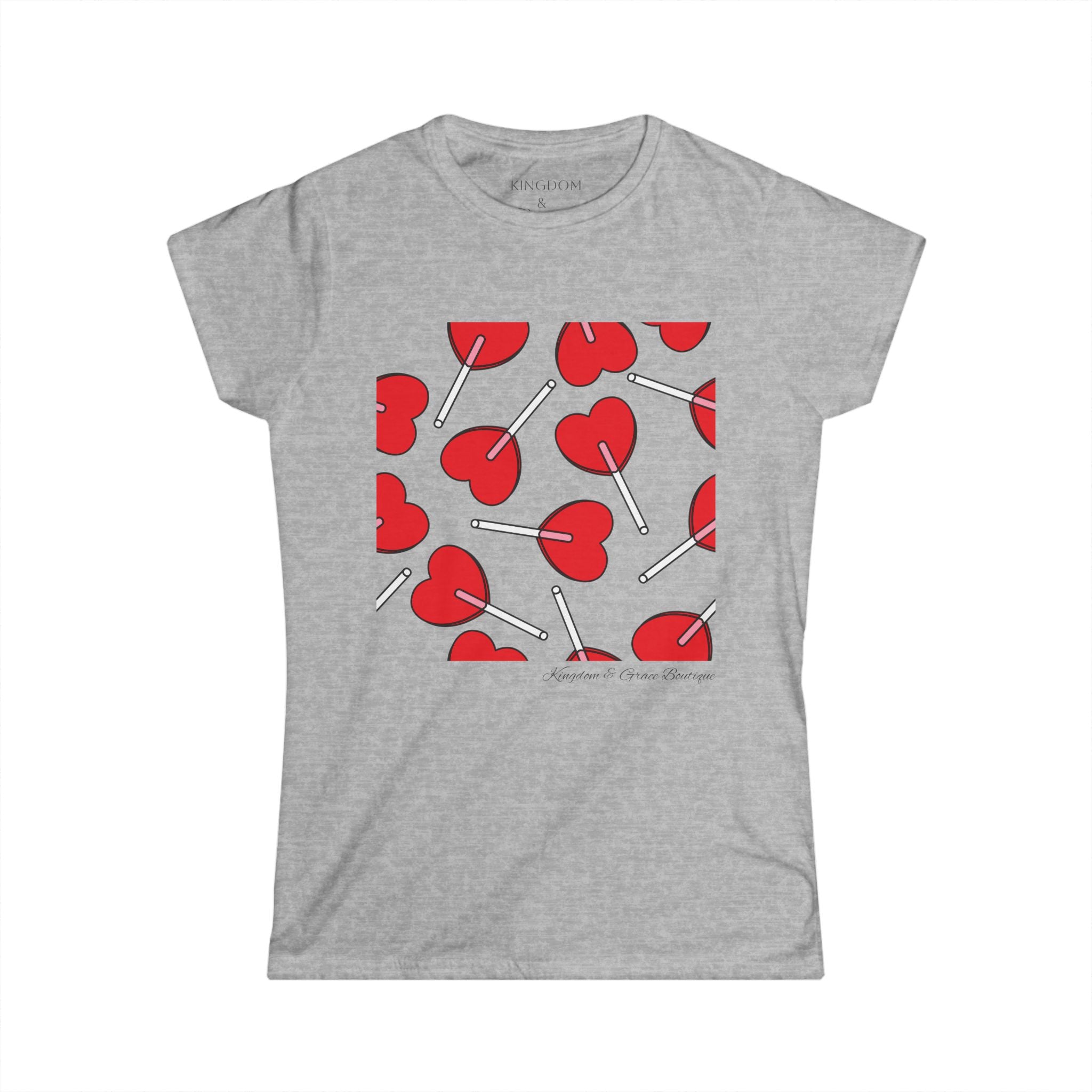 Heart Lollipop Pattern Women's Tee — Cute Valentine Candy Graphic Shirt