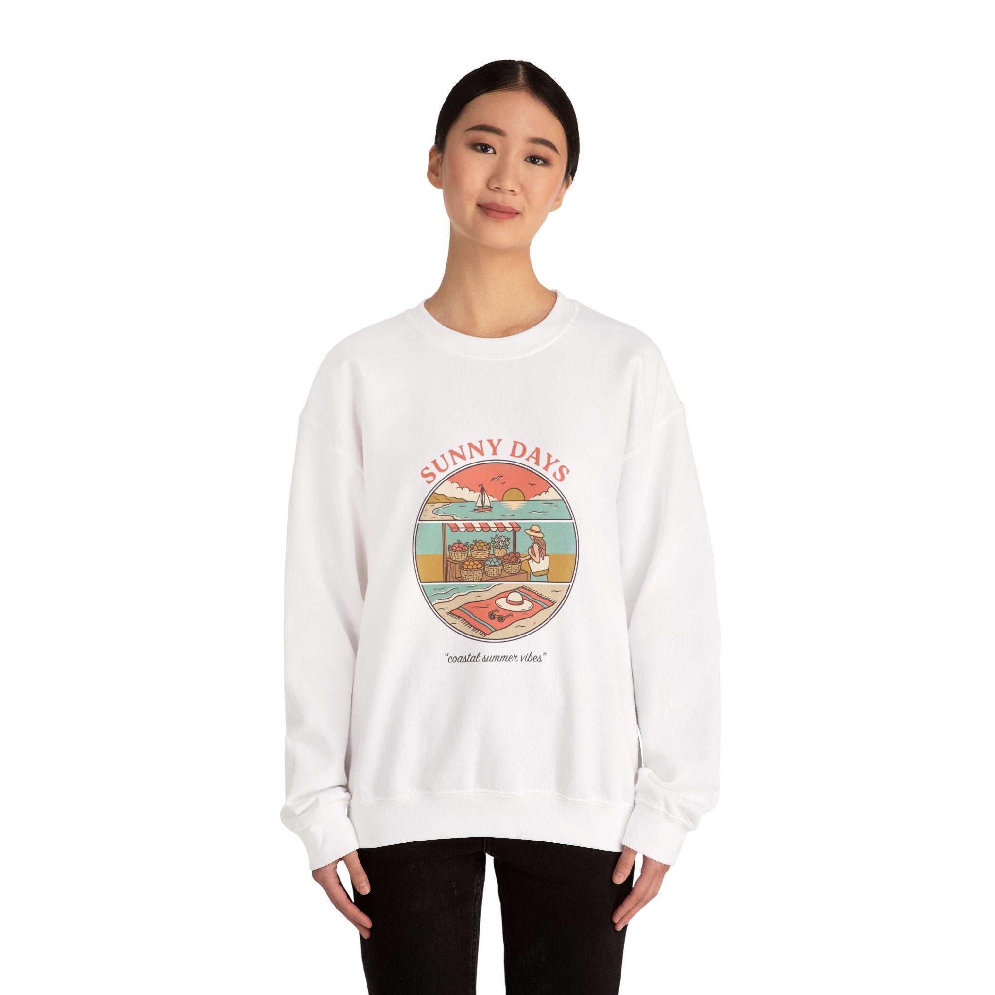 Sunny Days Beach Market Crewneck Sweatshirt | summer aesthetic, coastal vibes