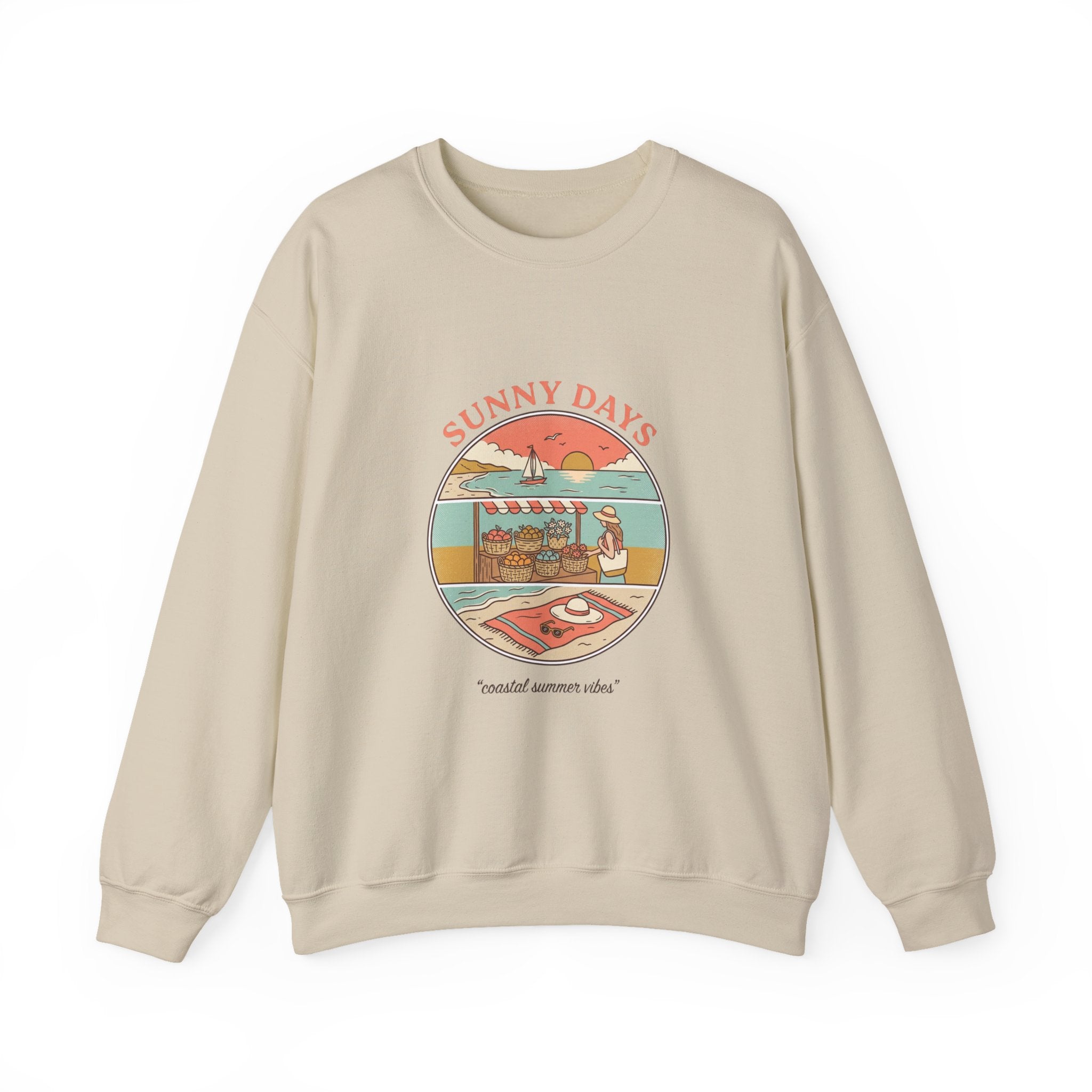 Sunny Days Beach Market Crewneck Sweatshirt | summer aesthetic, coastal vibes