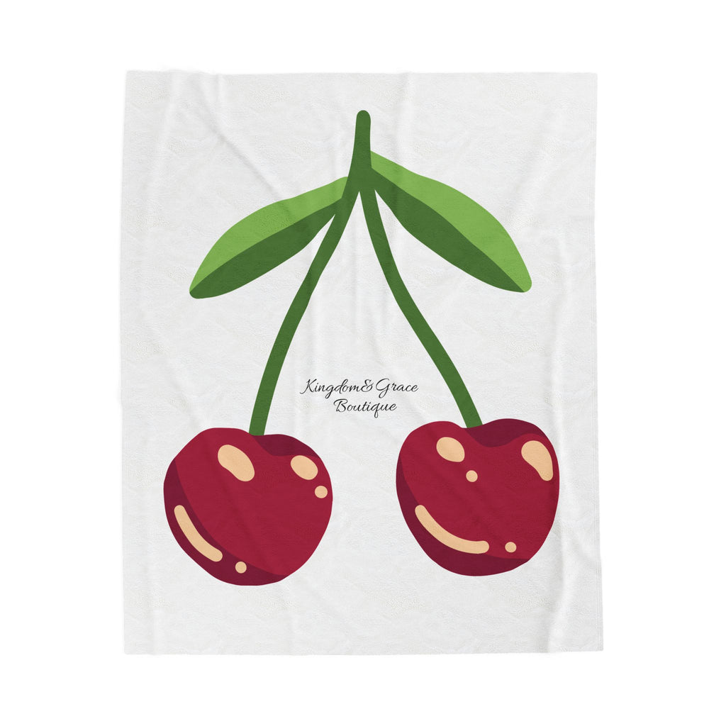 Cherry Print Velveteen Plush Blanket – Cozy Fruit Graphic Throw for Gift & Home