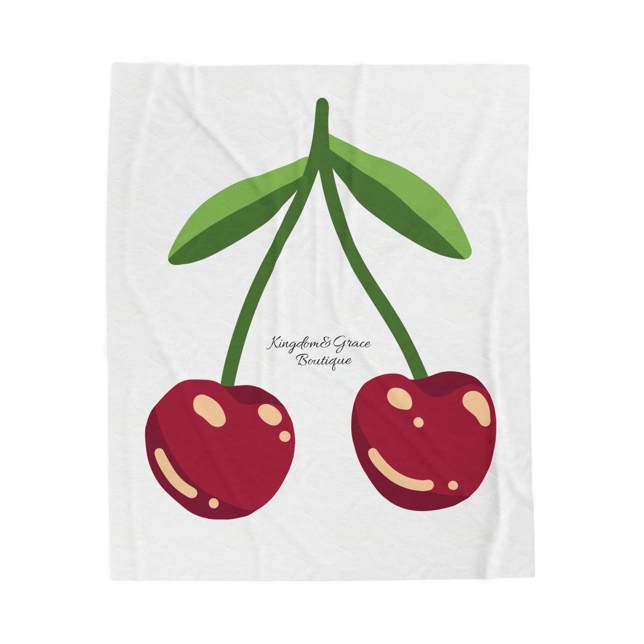 Cherry Print Velveteen Plush Blanket – Cozy Fruit Graphic Throw for Gift & Home