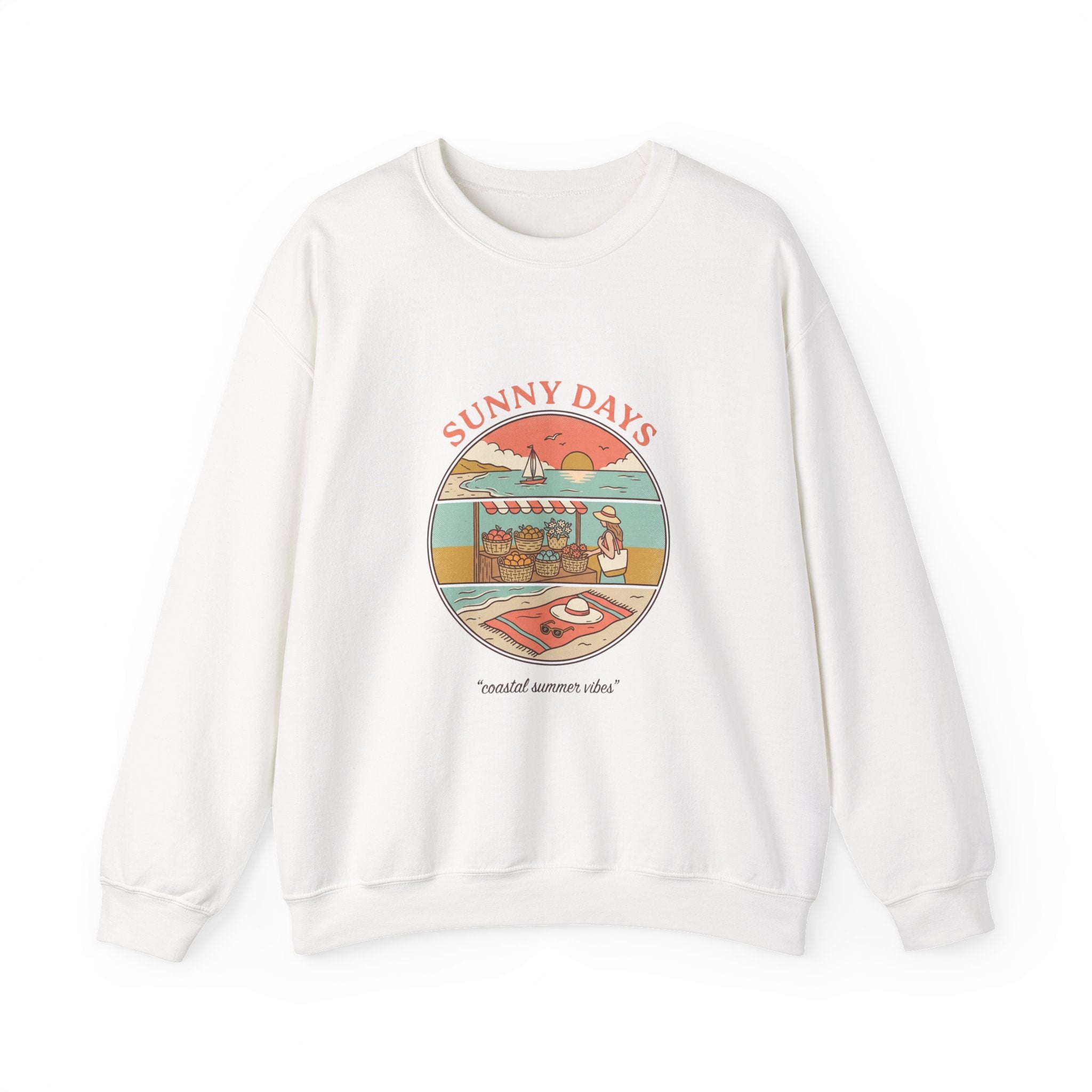 Sunny Days Beach Market Crewneck Sweatshirt | summer aesthetic, coastal vibes