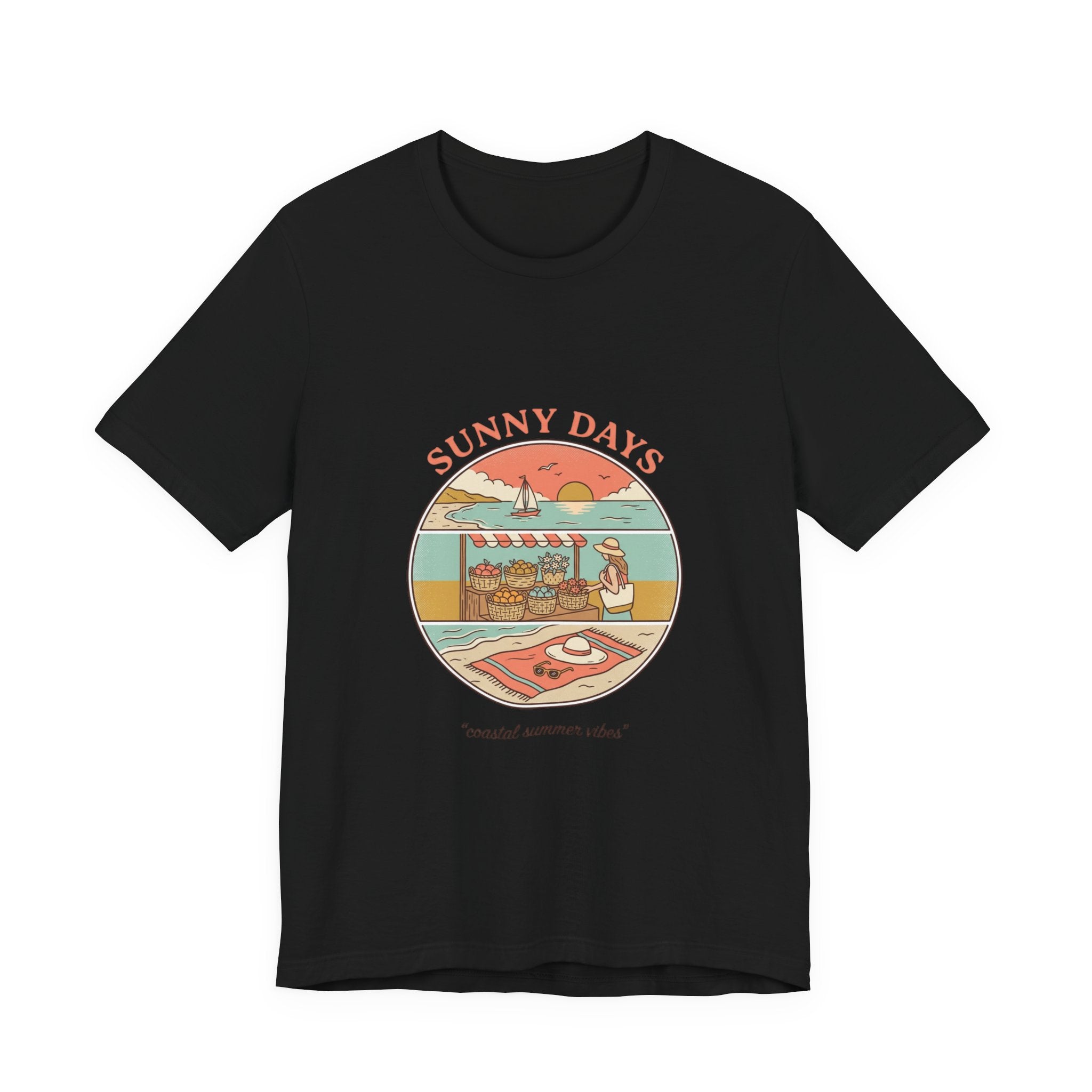 Sunny Days beach scene T-Shirt | summer aesthetic, retro coastal vibes