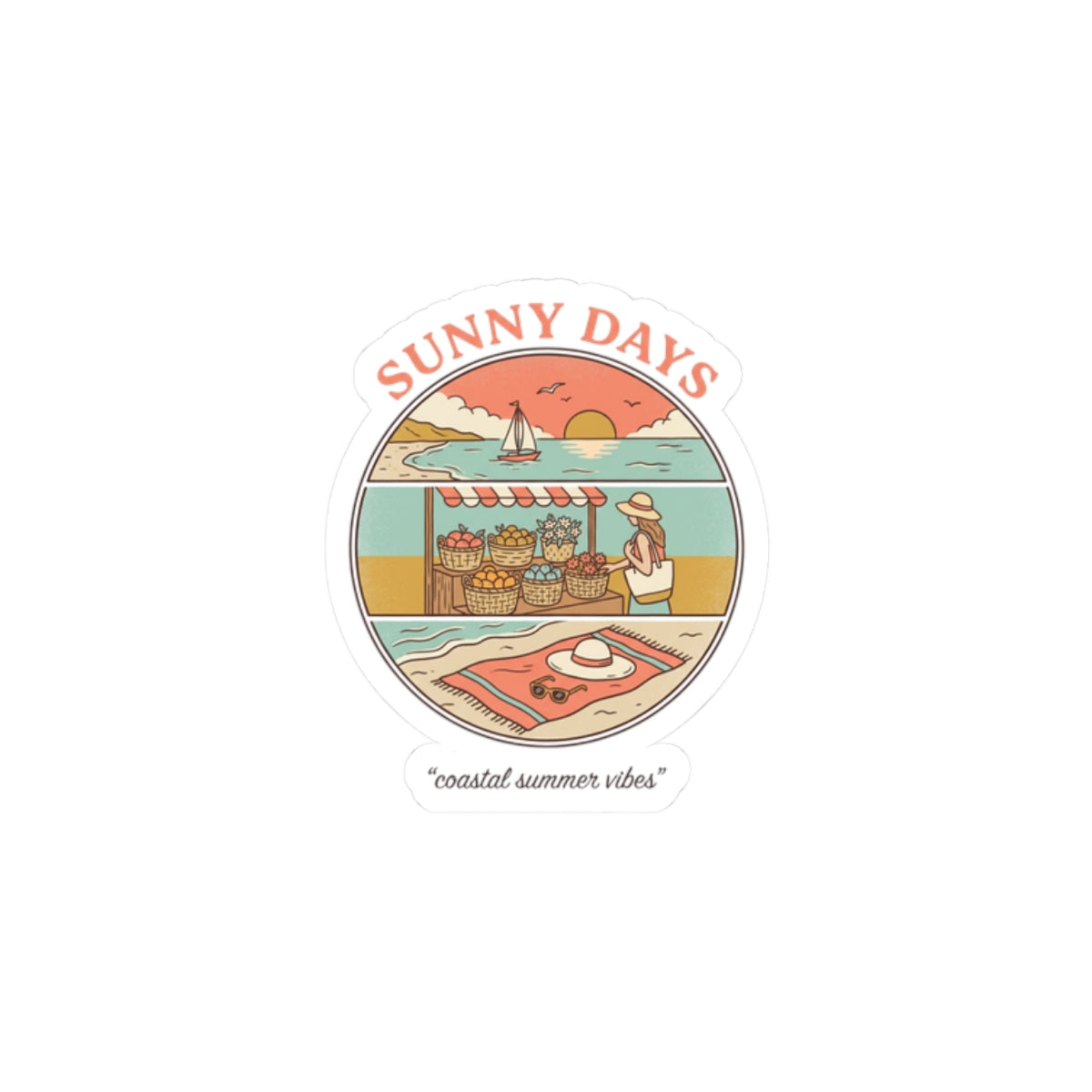 Sunny Days Coastal Market Sticker | summer aesthetic, pastel retro