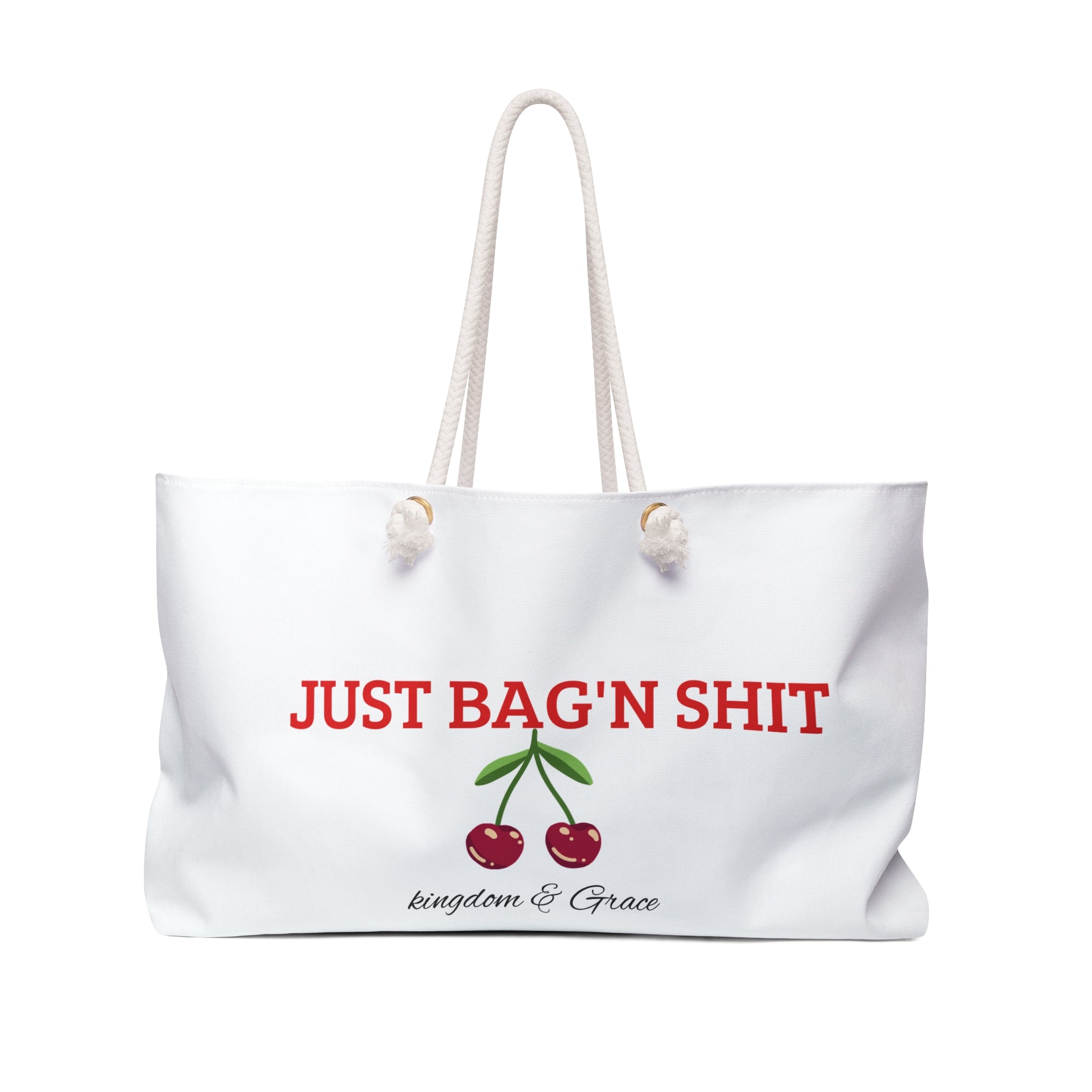 Just Bag'n Shit Cherry Weekender Bag – Funny Travel Tote for Getaways