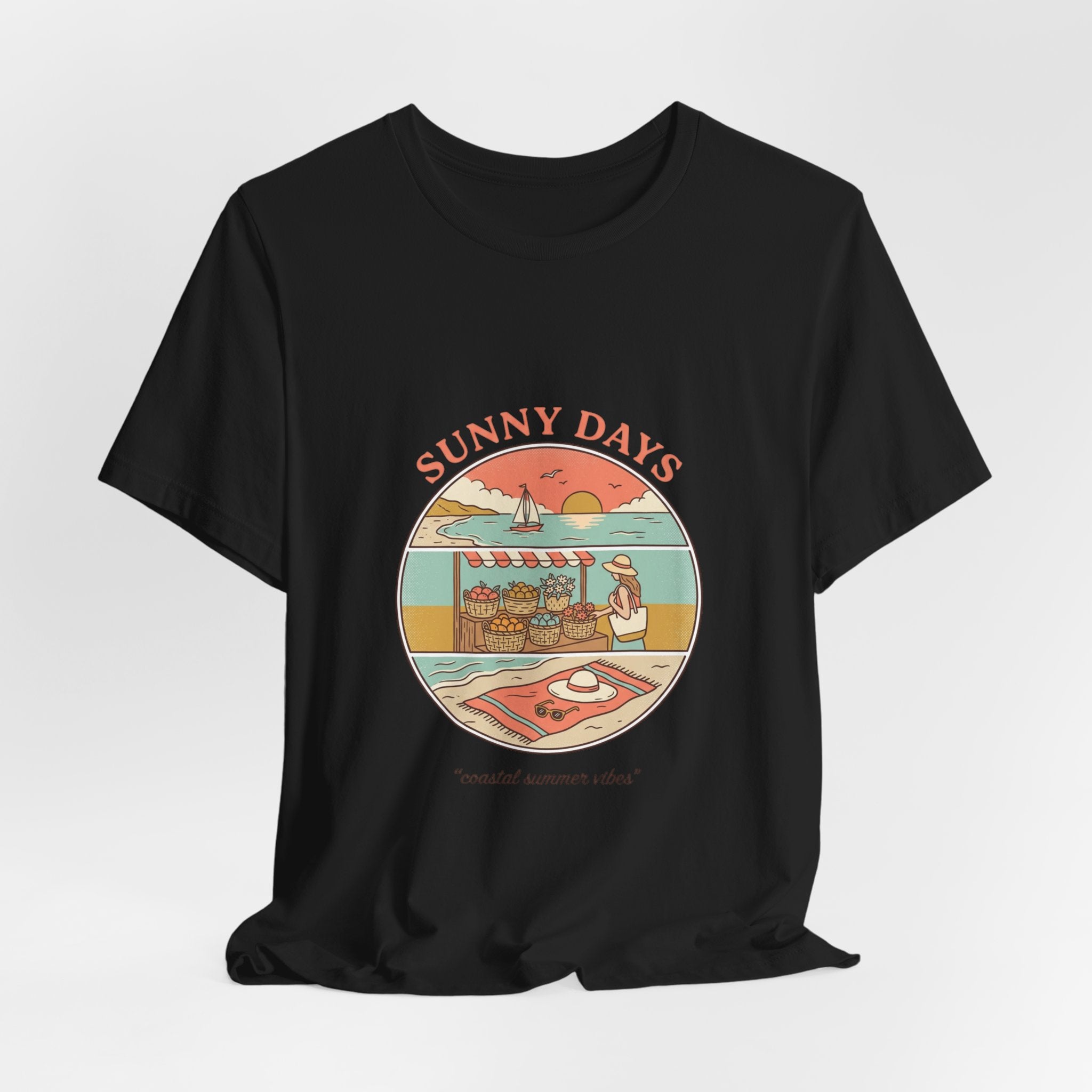 Sunny Days beach scene T-Shirt | summer aesthetic, retro coastal vibes