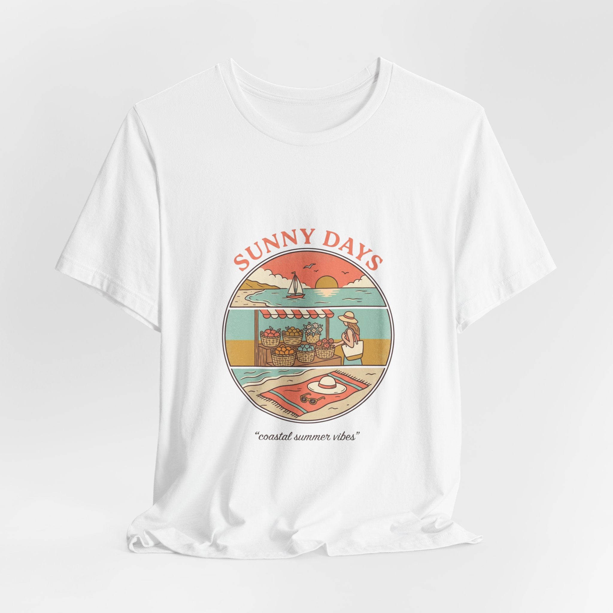 Sunny Days beach scene T-Shirt | summer aesthetic, retro coastal vibes