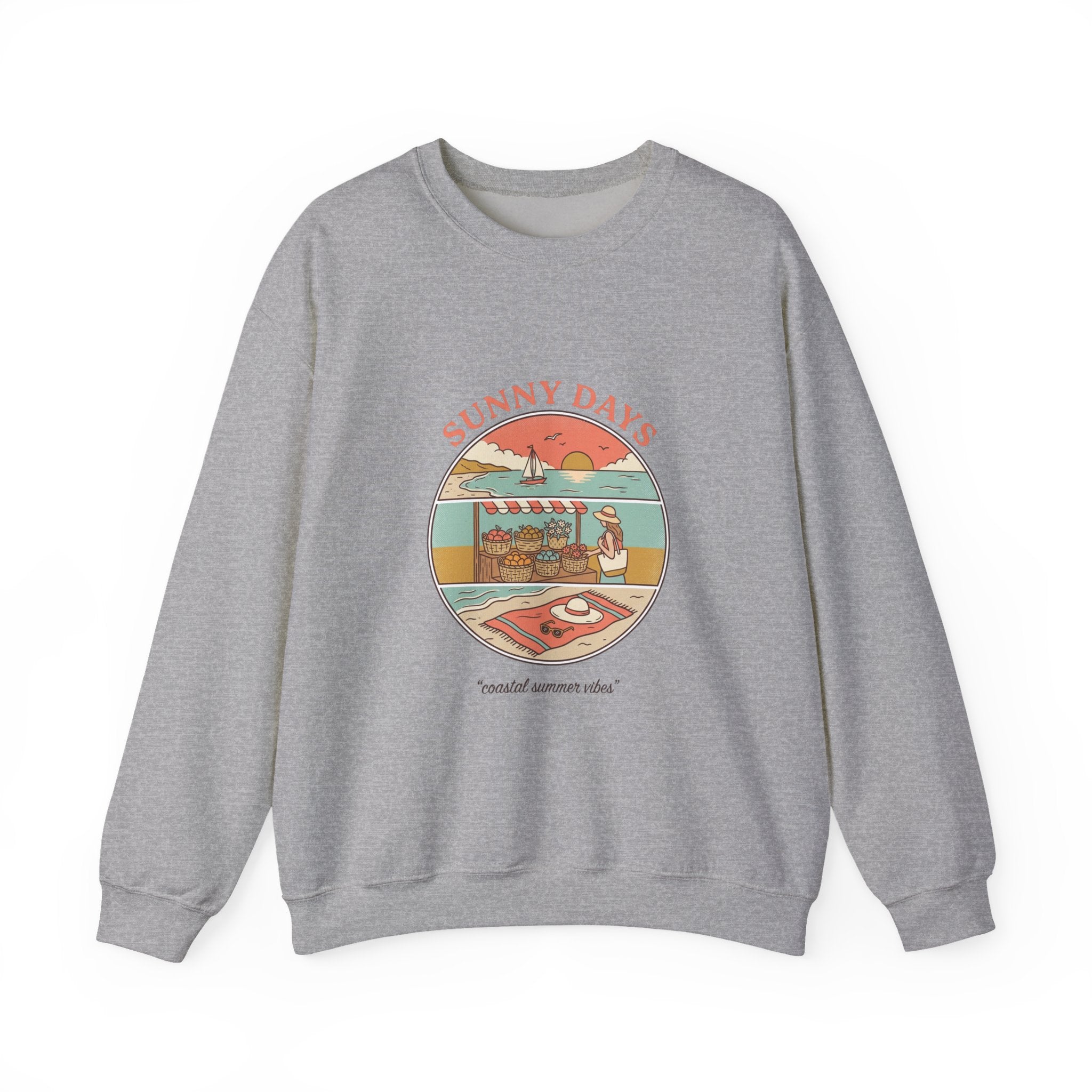 Sunny Days Beach Market Crewneck Sweatshirt | summer aesthetic, coastal vibes