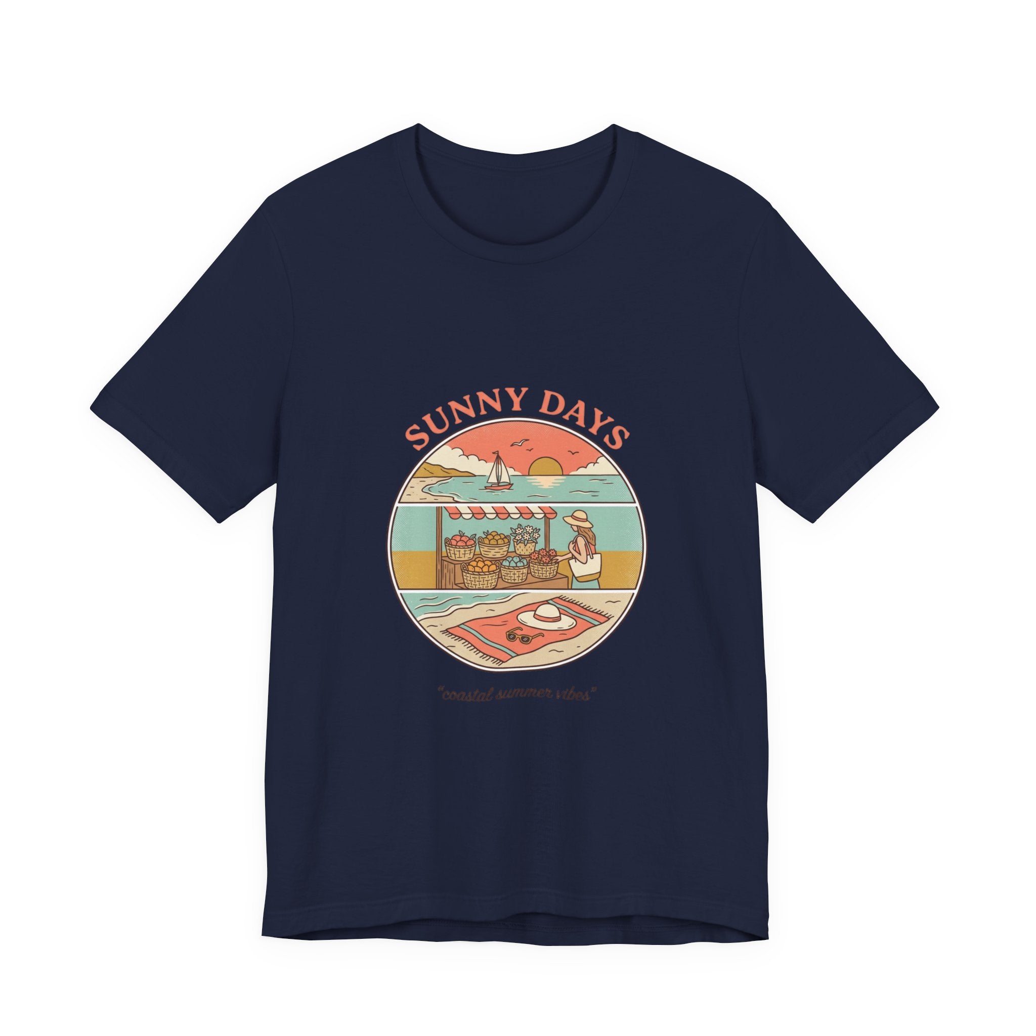 Sunny Days beach scene T-Shirt | summer aesthetic, retro coastal vibes