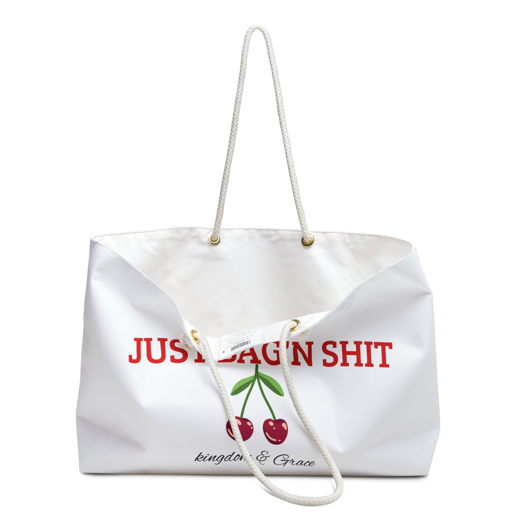 Just Bag'n Shit Cherry Weekender Bag – Funny Travel Tote for Getaways