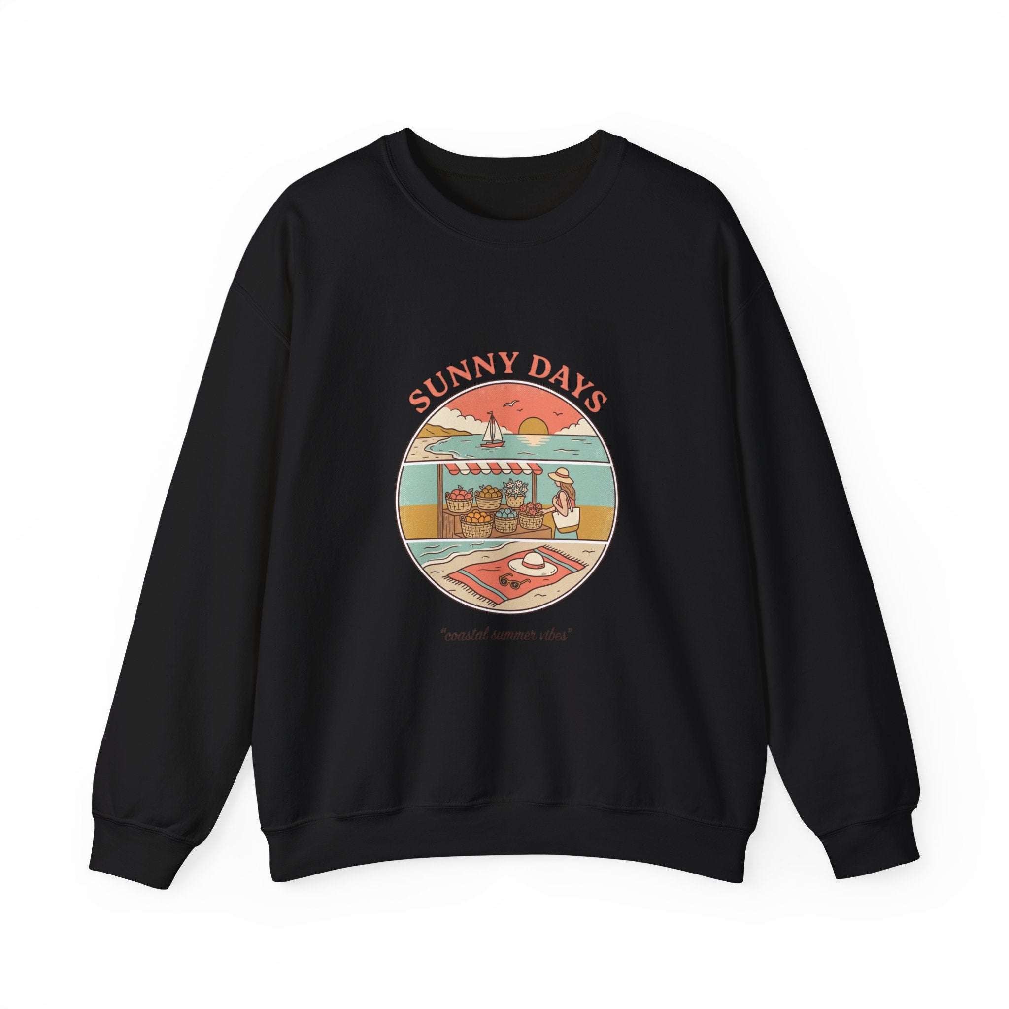 Sunny Days Beach Market Crewneck Sweatshirt | summer aesthetic, coastal vibes
