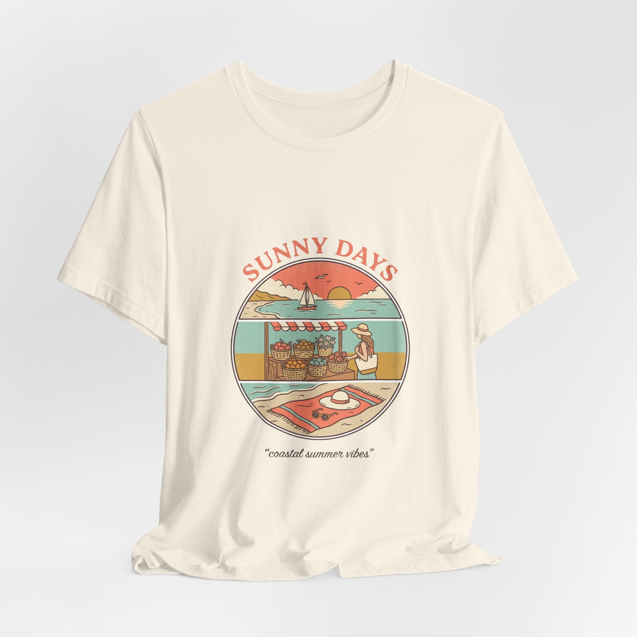 Sunny Days beach scene T-Shirt | summer aesthetic, retro coastal vibes